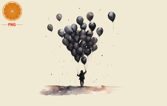 Black Friday Black Balloons Watercolor Illustrations for Modern Branding
