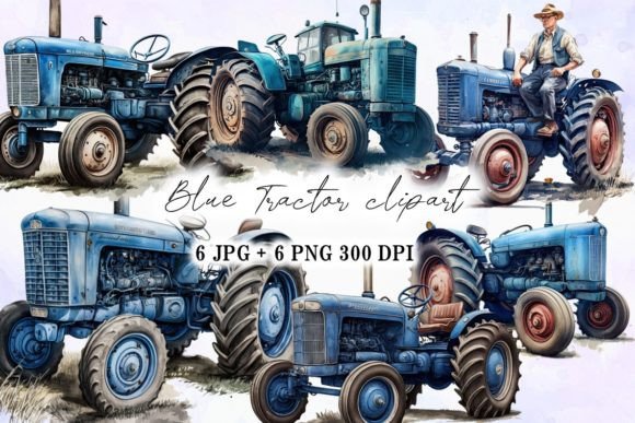 Blue Tractor Watercolor Painting Set – Rustic Charm for Handmade Crafters & Etsy Sellers