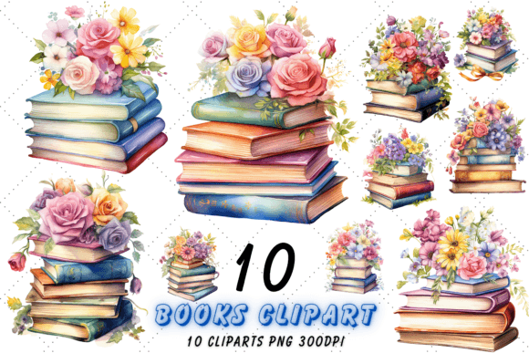 Cottagecore Books Watercolor Clipart for Real Crafting & Handmade Business Use