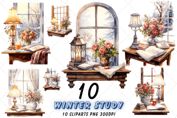 Cozy Winter Study Watercolor Clipart for Illustrations & Digital Product Sellers