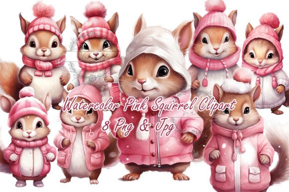 Cute Pink Squirrel Watercolor Clipart
