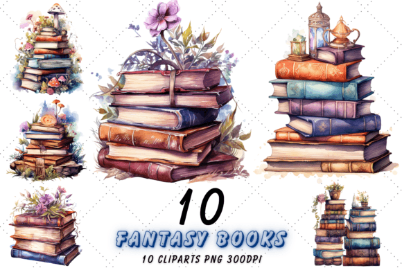 Cute Watercolor Fantasy Books Clipart: Whimsical Illustrations for Story-Driven Branding