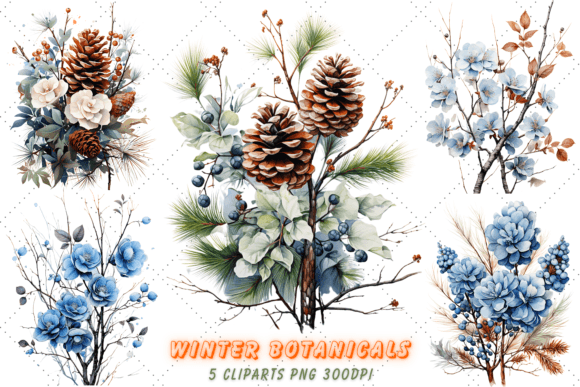 Elegant Winter Botanicals Watercolor Set: Illustrations for Sophisticated Branding