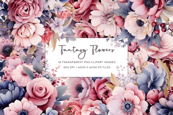 Fantasy Flowers Watercolor Clipart for Editorial & Web Design Use