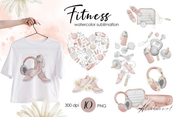 Fitness Watercolor Sublimation Sport Illustrations for Real Crafters
