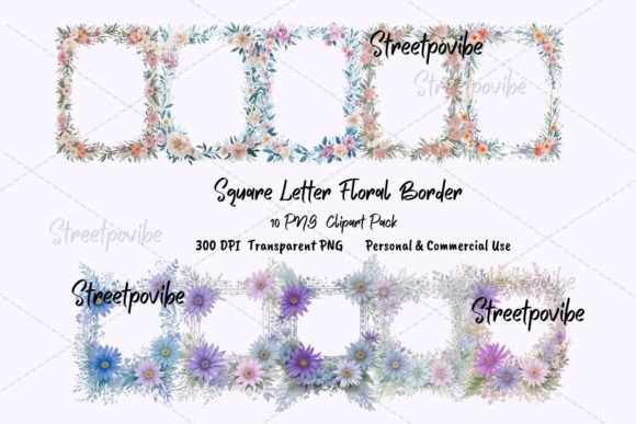 Floral Square Border Watercolor Clipart for Illustrations & Digital Product Sellers