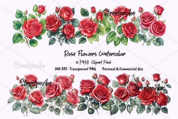 Flower Red Rose Watercolor Clipart PNG