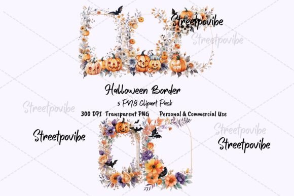 Halloween Border Clipart Watercolor Pack: Festive Illustrations for Seasonal Branding