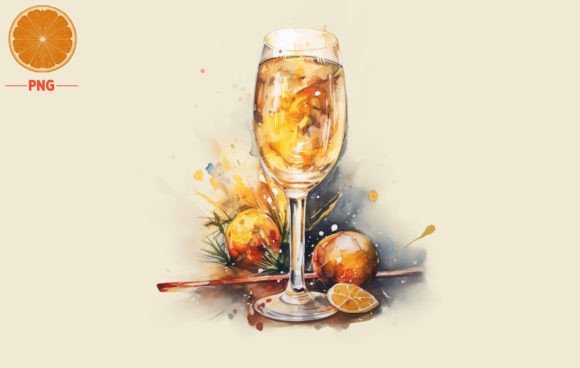 New Year’s Alcohol Glass Watercolor 2 Illustrations