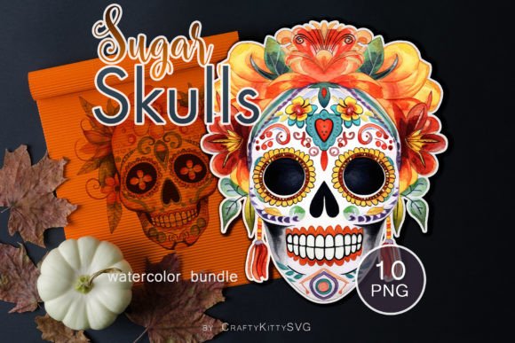 Sugar Skull Watercolor Clipart Bundle Review for Real Embroidery Projects