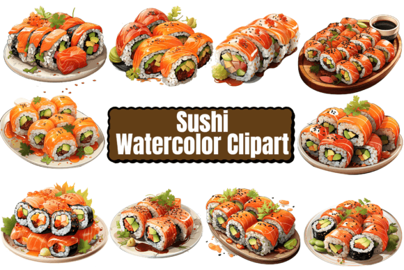 Sushi Watercolor Clipart Bundle: Cute & Versatile Illustrations for Crafters