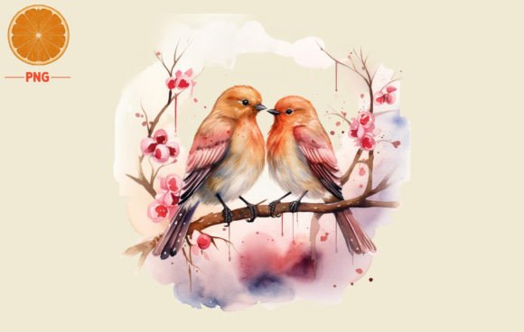 Valentine's Day Two Bird Watercolor 3: A Fresh Illustration for Romantic Branding