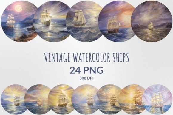 Vintage Watercolor Ships Illustrations Set a Nautical Mood for Local Branding