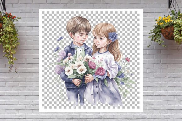 Watercolor Best Friend Cute Girl and Boy Illustrations for Digital Sellers