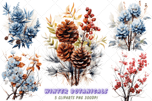 Watercolor Botanicals Clipart Winter: Elegant Illustrations for Seasonal Branding