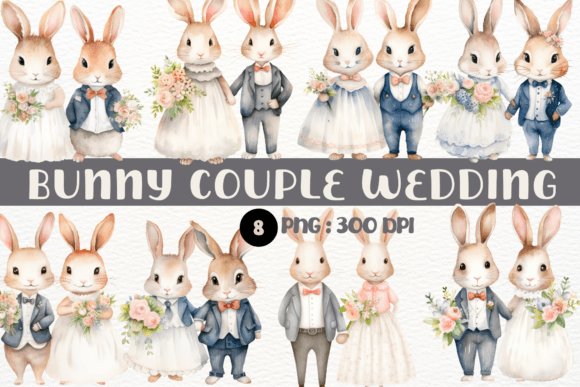 Watercolor Bunny Couple Wedding Clipart: A Soft, Romantic Illustration for Local Branding and Packaging