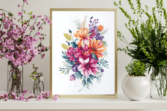 Watercolor Card Superimposed Flower Illustrations for Branding and Design Projects