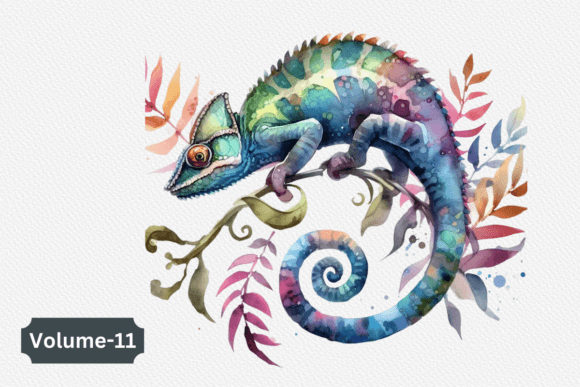 Watercolor Chameleon Clipart for Embroidery Projects
