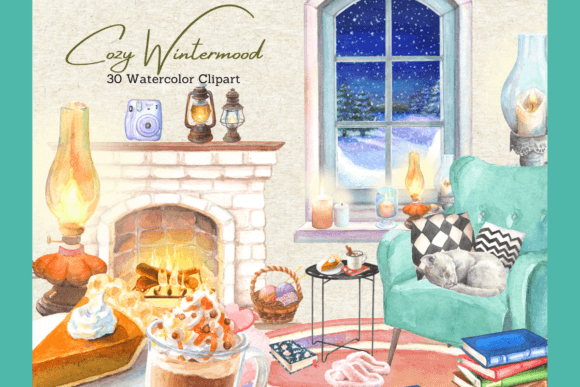 Watercolor Cozy Winter Room Illustrations for Lifestyle & Editorial Blogging