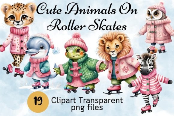 Watercolor Cute Animals on Roller Skates Illustrations: A Playful Design Asset for Bloggers and Publishers