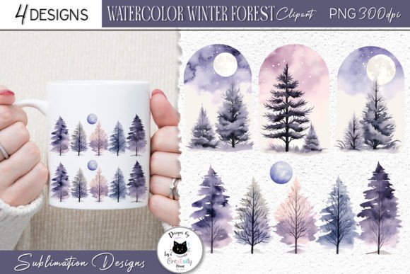 Watercolor Pine Trees Winter Clipart for Crafters & Etsy Sellers