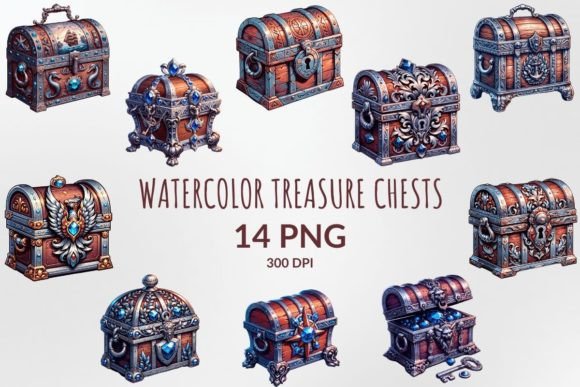 Watercolor Treasure Chests Sublimation Illustrations for Local Branding