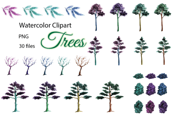 Watercolor Trees Clipart for Lifestyle Blogs and Editorial Design