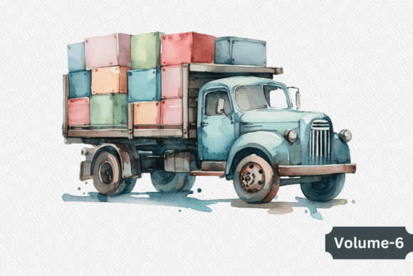 Watercolor Truck Clipart Volume –6: Illustrations for Charming Brand Storytelling