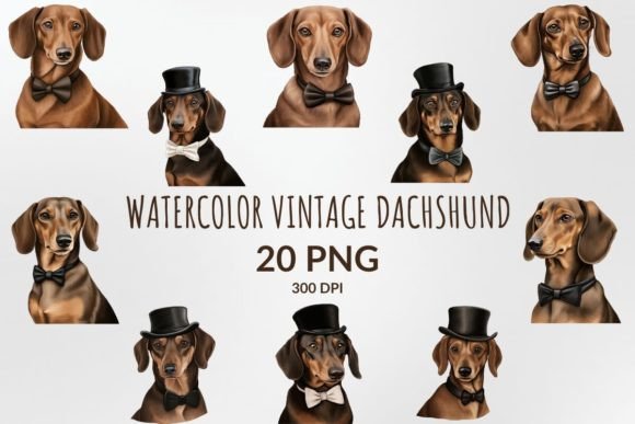 Watercolor Vintage Dachshund Illustrations for Lifestyle Blogging and Digital Content