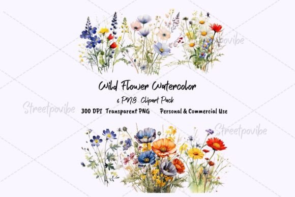 Wild Flower Watercolor Clipart PNG Pack Brings Organic Charm to Branding and Print Projects